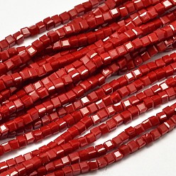 Roja Abalorios de vidrio de cubo facetados, rojo, 2.5x2.5x2.5 mm, agujero: 0.5 mm, sobre 185 unidades / cadena, 15.7 pulgada