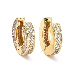 Oro Aretes de aro con bisagras de circonita cúbica transparente, joyas de latón para mujer, sin plomo y cadmio, dorado, 17x17.5~18x4 mm, pin: 0.8 mm