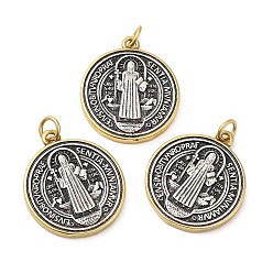 Mixed Color Brass Pendants, with Jump Ring, Long-Lasting Plated, Lead Free & Cadmium Free, Flat Round with Cssml Ndsmd Cross God Father Religious Christianity, Mixed Color, 23x20x2.5mm, Hole: 3.5mm