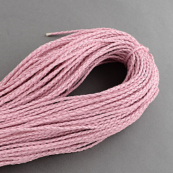 Pink Tressés cordons en cuir imitation, accessoires de bracelet ronds, rose, 3x3mm, environ 103.89 yards (95m)/paquet