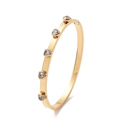 Clair Bracelet jonc à charnière coeur zircone cubique, plaqué or 304 bijoux en acier inoxydable pour femmes, clair, diamètre intérieur: 2-1/4 pouce (5.8 cm)
