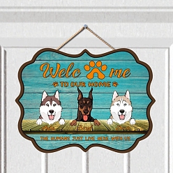 Light Sea Green Wooden Welcome Hanging Sign Door Wall Decorations, for Home Decorations, with Jute Cord, Rectangle with Pet Pattern, Light Sea Green, 300x300x5mm