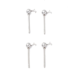 Stainless Steel Color 304 Stainless Steel Ball Post Stud Earring Findings, with Loop and 316 Surgical Stainless Steel Pin, Stainless Steel Color, 14x5.5x3mm, Hole: 1.8mm, Pin: 0.7mm