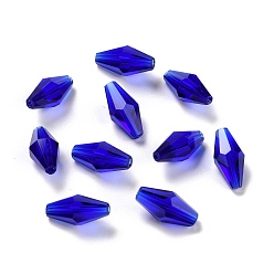 Azul Medio Perlas de vidrio transparentes, facetados, bicono, azul medio, 12x6 mm, agujero: 1 mm