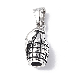 Antique Silver 304 Stainless Steel Pendants, Grenade Charm, Antique Silver, 25x13.5x11.5mm, Hole: 5x9mm