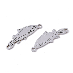 Stainless Steel Color 201 Stainless Steel Links connectors, Laser Cut, Fish, Stainless Steel Color, 7.5x22x1mm, Hole: 1.4mm