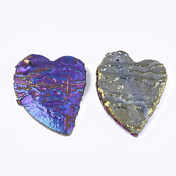 Colorful Electroplated Natural Dragon Blood Jasper Pendants, Rainbow Plated, Heart, Colorful, 40~41x35~36x7mm, Hole: 1.2mm