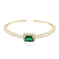 Green Cubic Zirconia Rectangle Open Cuff Bangle, Real 18K Gold Plated Brass Jewelry for Women, Green, Inner Diameter: 1-3/4x2-1/4 inch(4.6x5.6cm)