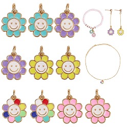 Mixed Color 10Pcs 5 Colors Brass Enamel Charms, Real 18K Gold Plated, Long-Lasting Plated, Flower, Mixed Color, 14.5x13x1.5mm, Hole: 3mm, 2pcs/color