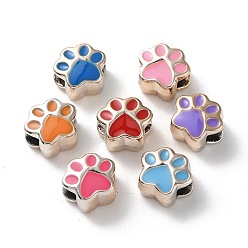 Golden Acrylic European Beads, with Enamel, Large Hole Beads, Mixed Color, Paw Print, Golden, 10x11.5x8mm, Hole: 4.2mm