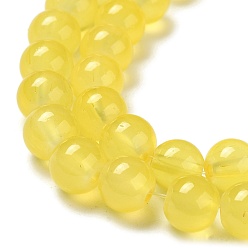 Amarillo De vidrio para hornear de jade imitación pintada hebras de grano redondo, amarillo, 8.5~9 mm, agujero: 1.5 mm, sobre 105 unidades / cadena, 31.8 pulgada