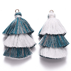 Creamy White Cotton Tassel Big Pendant Decorations, with Light Gold Plated Iron Jump Rings, Creamy White, 70~75x22~30x22~30mm, Hole: 4.5mm
