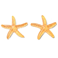 Orange Translucent Resin Sea Animal Cabochons, Glitter Starfish, Orange, 37x39x6mm