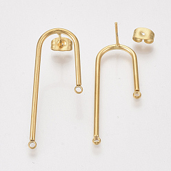 Golden 304 Stainless Steel Stud Earring Findings, for DIY Earring Making, with Ear Nuts/Earring Backs, Golden, 37x15x1.5mm, Hole: 1.5mm, Pin: 0.8mm