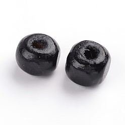 Noir Perles de bois naturel teintes, ronde, sympa pour faire un cadeau de fête des enfants, sans plomb, noir, environ 6~7 mm de large, hauteur de 5~6 mm , Trou: 1.5mm, environ14600 pcs / 1000 g