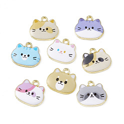 Mixed Color Painted Alloy Pendants, Cat Charm, Cadmium Free & Nickel Free & Lead Free, Golden, Mixed Color, 18x20x2.5mm, Hole: 2.3mm