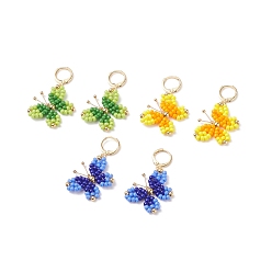 Mixed Color 3 Pairs 3 Color Glass Braided Butterfly Dangle Leverback Earrings, Gold Plated Brass Wire Wrap Jewelry for Women, Mixed Color, 42mm, Pin: 0.9mm, 1 Pair/color