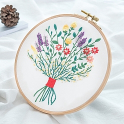 Medium Purple Flower Bouquet Pattern 3D Embroidery Starter Kits, including Embroidery Fabric & Thread, Needle, Instruction Sheet, Medium Purple, 290x290mm