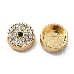Light Gold Alloy Rhinestone Beads, Flat Round, Light Gold, 11x5mm, Hole: 1.5mm