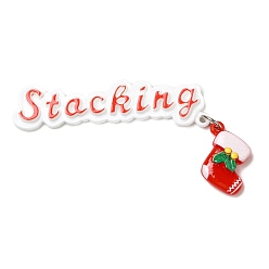 Rouge Cabochons en résine opaque sur le thème de Noël, avec boucles en fer couleur platine, chaussette de noël, rouge, 78x41x7mm