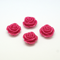 Rose Chaud Corail synthétique 3 d fleur rose perles, teint, rose chaud, 14~15x9mm, Trou: 1.5mm