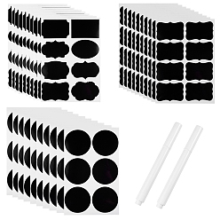 Black 30 Sheets Flat Round & Rectangle & Oval Blank Wipe-off Die Reusable Waterproof PVC Adhesive Sticker, Spice Jar Tag, Gift Packaging Labels, with 2Pcs Plastic Erasable Pen, Black, 16.9x10.5x0.02cm, Tags: 49mm, 6pcs/sheet, 10sheets/bag