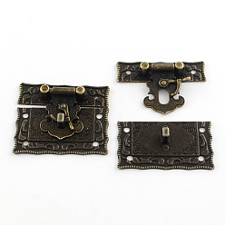 Antique Bronze Wooden Box Lock Catch Clasps, Antique Bronze, 42x51x9mm, Hole: 2.5mm