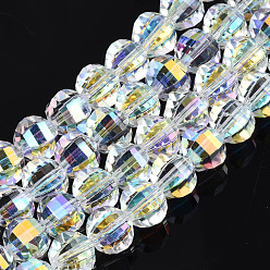Clear AB Electroplate Transparent Glass Beads Strands, AB Color Plated, Faceted, Round, Clear AB, 9.5x8.5mm, Hole: 1.5mm, about 65~70pcs/strand, 22.05 inch~23.62 inch(56~60cm)