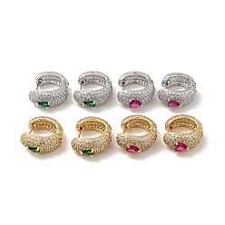 Couleur Mélangete Boucles d'oreilles créoles serpent en zircon cubique, bijoux en laiton de placage de rack pour les femmes, couleur mixte, 16x17x8mm, pin: 0.8 mm