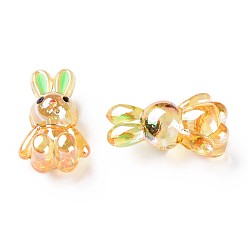 Goldenrod Transparent Acrylic Beads, with Enamel, AB Color Plated, Rabbit, Goldenrod, 25x14.5x11mm, Hole: 2.5mm