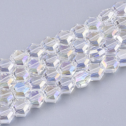 Clear AB Electroplate Glass Beads Strands, Faceted, Hexagon, Clear AB, 5x6x4mm, Hole: 1mm, about 100pcs/strand, 20.4 inch