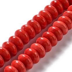 Red Handmade Pearlized Porcelain Beads, Flat Round, Red, 12x7mm, Hole: 1.6mm, about 45pcs/strand, 12.40''(31.5cm)