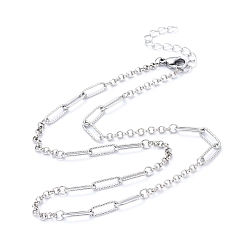 Stainless Steel Color Chain Necklaces, with Brass Rolo Chains, 304 Stainless Steel Paperclip Chains and Lobster Claw Clasps, Stainless Steel Color, 17.32 inch(44cm)