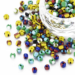 Couleur Mélangete 6/0 opaques perles de rocaille de verre, couleurs opaques s'infiltrer, trou rond, plat rond, couleur mixte, 3.5~5.5x2~6.5mm, Trou: 1~1.2mm, environ 450 g / livre