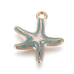 Light Blue Alloy Enamel Pendants, Starfish/Sea Stars, KC Gold, Light Blue, 19.5x17x3mm, Hole: 1.6mm