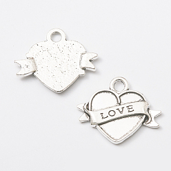 Antique Silver Tibetan Style Alloy Pendants, Heart with Word Love, Antique Silver, 21x25x2mm