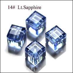 Bleu Ciel Clair Imitations de perles de cristal autrichien, grade de aaa, facette, cube, lumière bleu ciel, 8x8x8 mm (taille dans la plage d'erreur de 0.5~1 mm), Trou: 0.9~1.6mm
