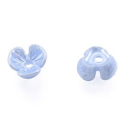 Azul Tapas de cuentas de perlas de imitación de resina, 3-pétalo, flor, azul, 6x6x3 mm, agujero: 1 mm