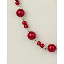 Red Handmade Round Glass Pearl Beads Chains for Necklaces Bracelets Making, with Iron Eye Pin, Unwelded, Platinum, Red, 39.3 inch