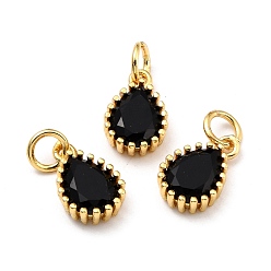 Black Brass Micro Pave Cubic Zirconia Pendants, Real 18K Gold Plated, Long-Lasting Plated, Teardrop, Black, 12x7.5x3.5mm, Hole: 3mm