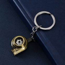 Antique Bronze Alloy Pendant Keychain, with Key Ring, Turbocharger, Antique Bronze, 1cm