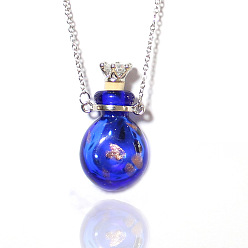 Medium Blue Lampwork Crown Perfume Bottle Pendant Necklace Titanium Steel 
Chains for Women, Medium Blue, 17.72 inch(45cm)