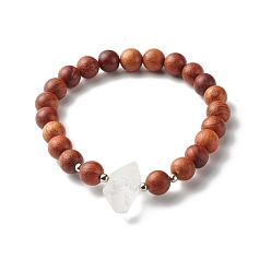 Chameau Bracelet en quartz naturel pour fille femme cadeau, bracelet extensible perles rondes en bois ciré, chameau, diamètre intérieur: 2-1/8 pouce (5.25 cm)