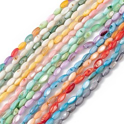 Mixed Color Natural Freshwater Shell Dyed Beads Strands, Horse Eye, Mixed Color, 9.5x5mm, Hole: 0.8mm, about 41pcs/strand, 14.96''(38cm)