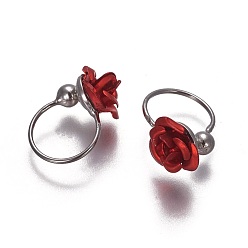 Red Alloy Cuff Earrings, Rose, Red, 13x9mm