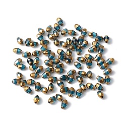Стально-синий Гальванические стеклянные бусины, половина золотым покрытием, граненые, слеза, стальной синий, 6x4x4 мм, отверстие : 1 мм, около 500 шт / упаковка
