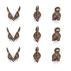 Antique Bronze Iron Bead Tips, Calotte Ends, Clamshell Knot Cover, Nickel Free, Antique Bronze, Size: about 7.5mm long, 4mm wide, 3mm inner diameter, hole: 1mm