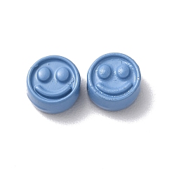 Cornflower Blue Spray Painted Alloy Beads, Flat Round with Smiling Face, Cornflower Blue, 7.5x4mm, Hole: 2mm