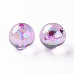 Violet Perles acryliques transparentes, de couleur plaquée ab , ronde, violette, 20x19mm, Trou: 3mm, environ111 pcs / 500 g