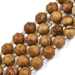Picture Jasper Natural Picture Jasper Beads Strands, with Seed Beads, Faceted Bicone Barrel Drum, 7~8x7~8mm, Hole: 1mm, about 35~38pcs/strand, 13.82 inch~14.84 inch(35.1~37.7cm)